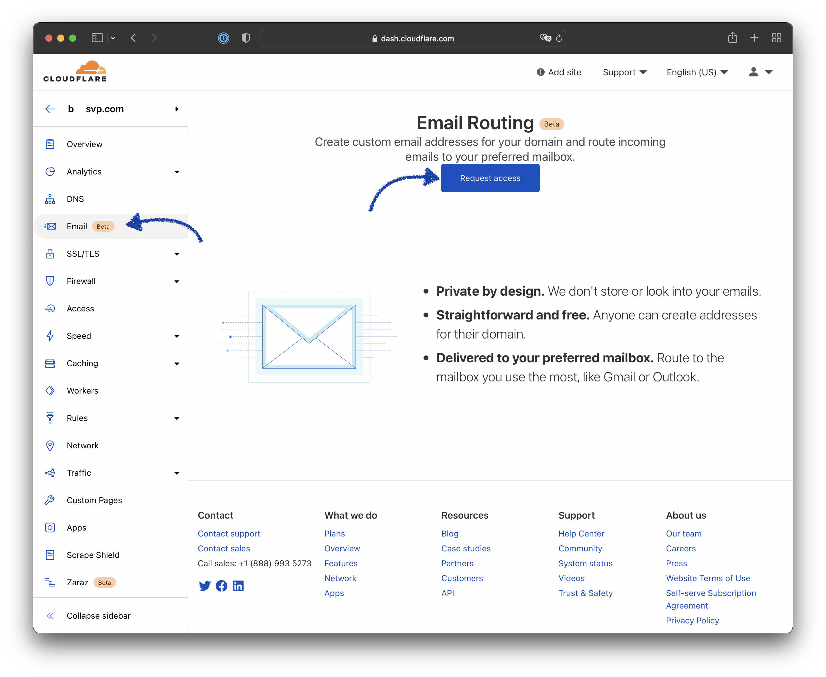 An instruction of request access to Cloudflare Email Routing service.